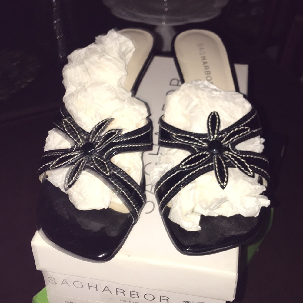 Black with flowers heels